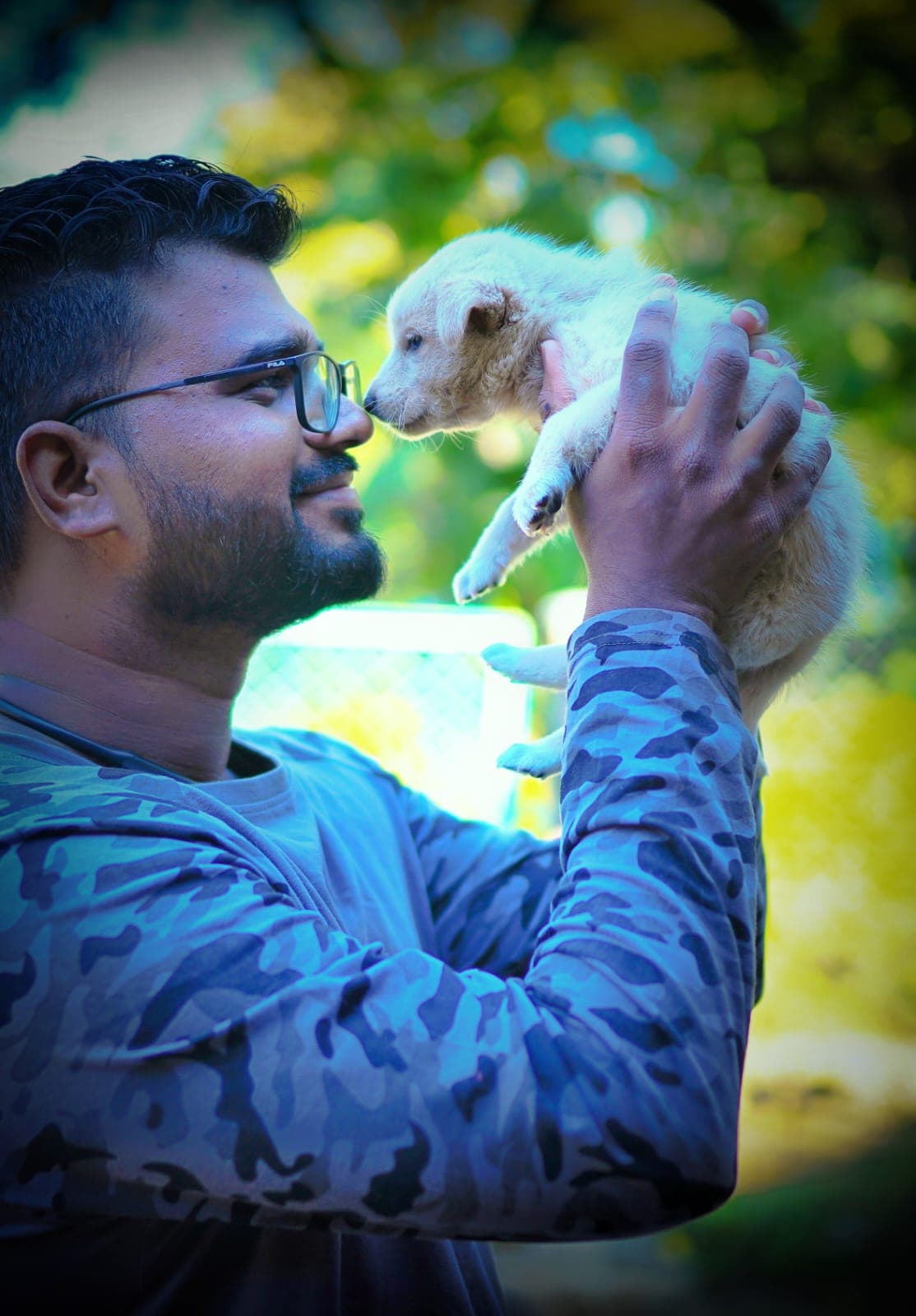 lokesh with white dog